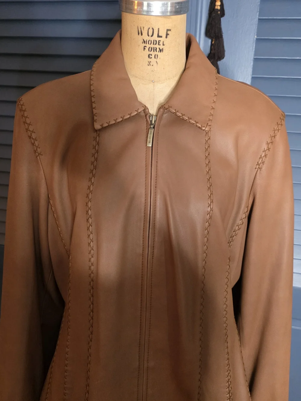 Michael Kors NWOT Cognac Tan Genuine Leather Jacket Stitch Detail